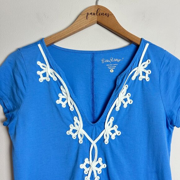Lilly Pulitzer Dress Womens S Brewster Bay Blue Pima Cotton Jersey Preppy Small - Picture 2 of 6